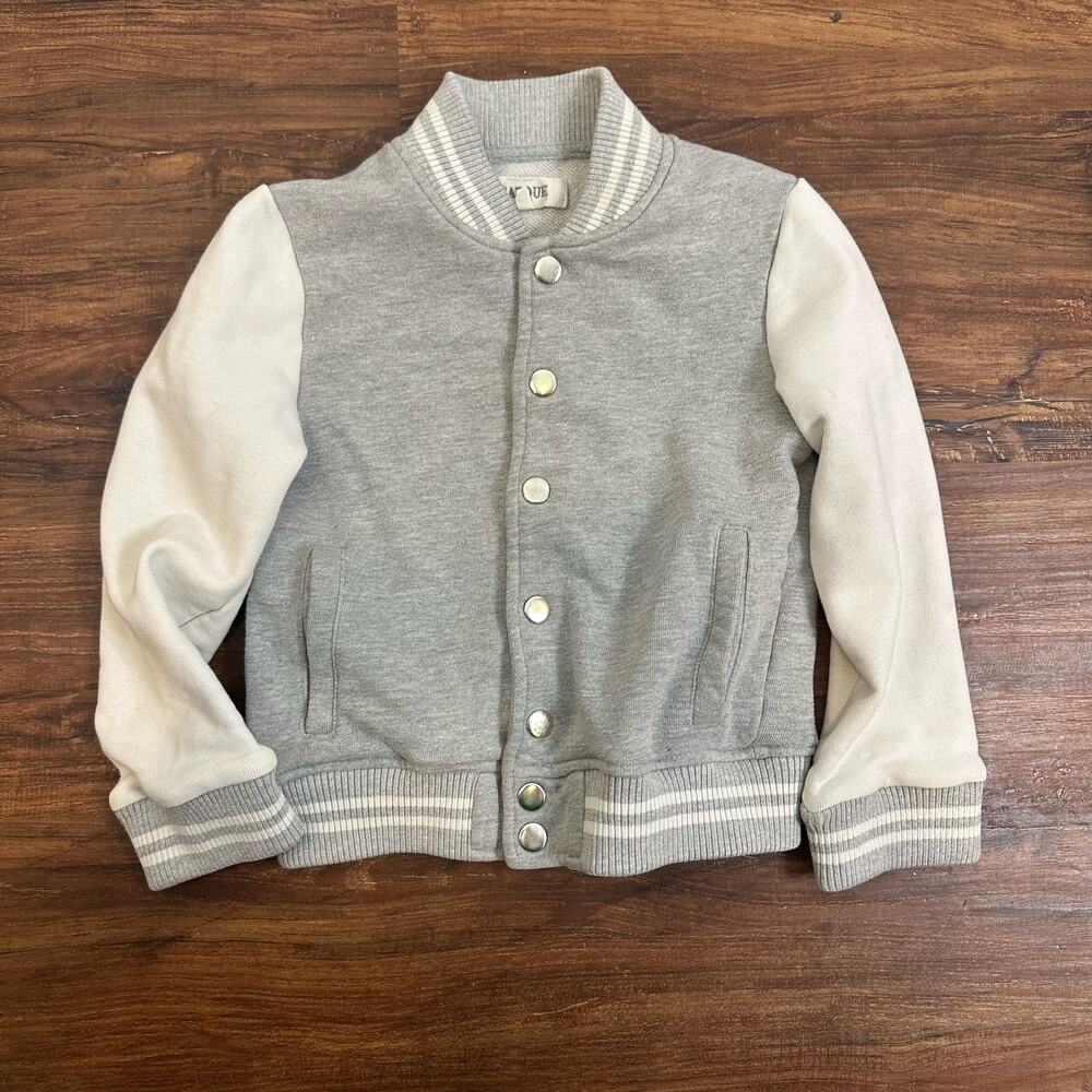 Barque Boys Sweatshirt Cardigan Jacket Varsity Gray White Snap Buttons 5 5T